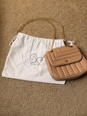 Solar Eclipse Beige Quilted Chain Shoulder Bag Small